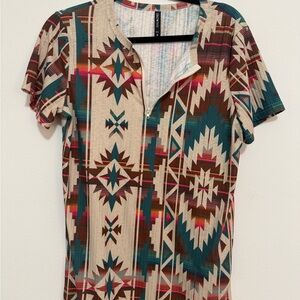 Crazy Train Blue and Orange Graphic Button Down Shirt